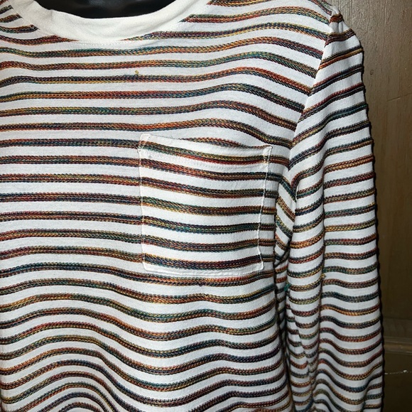 Madewell White Rainbow Stripe Casual Pocket Long Sleeve Pullover Top Size M - Picture 6 of 10